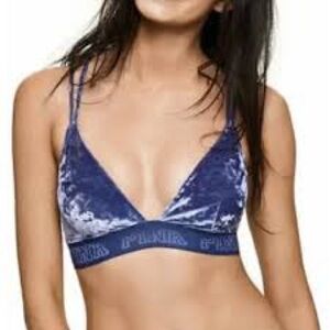 PINK Victoria’s Secret Unlined Velvet Criss Cross Bra Bralette Blue size small